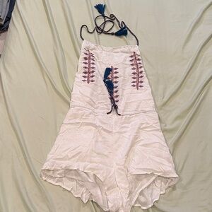 RAGA White Embroidered Romper with Navy Tassels